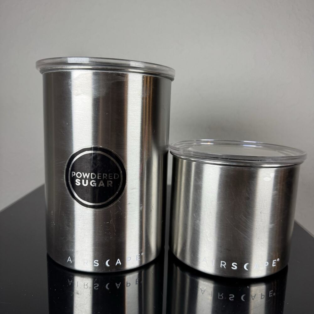 2 Airscape Stainless Steel Coffee Canisters/ Pot Jar Clear Lid 7"x5" Made in USA